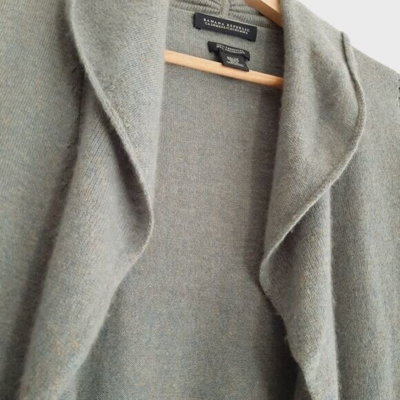 BANANA REPUBLIC 100% Cashmere Open Front Sweater Cardigan Green Grey Sz XS - Picture 5 of 9
